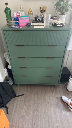 Green 5-Drawer Dresser with Gold Handles
