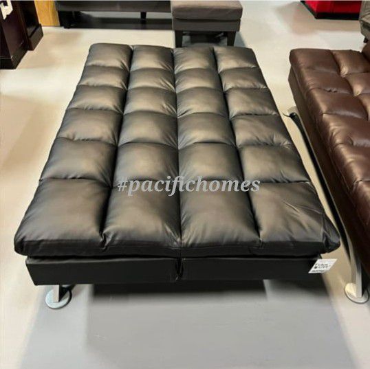 Pillowtop Black Leather Sofa Bed Sleeper Couch Futon