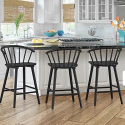 Set of 2 Counter Height Stool https://offerup.com/redirect/?o=MjQuaW4= Bar Stools with Solid Wood Frame and Spindle Back for Kitchen Island - Black  B