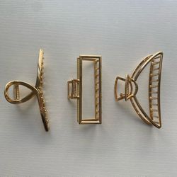 Set Of 3 Gold Hair Clips