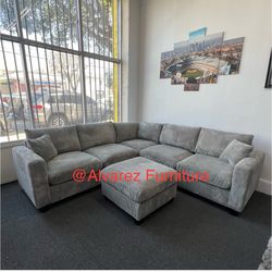 Corduroy Sectional Sofa With Ottoman