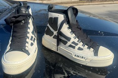 Amiri Skel Court Hi Canvas and Leather High-Top Sneaker