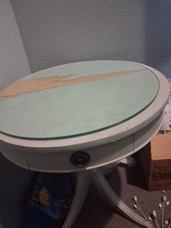 Oval Side Table with Glass Top and Drawer