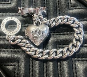Rare Juicy Couture Silver Bow Heart Locket Toggle Bracelet – Y2K Vintage
