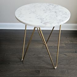 Round Marble Side Table - Gold Hairpin Legs