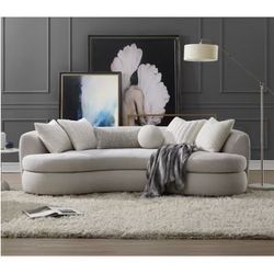 Curved Boucle sofa - free delivery ✅ beige Boucle sofa with pillows included 
