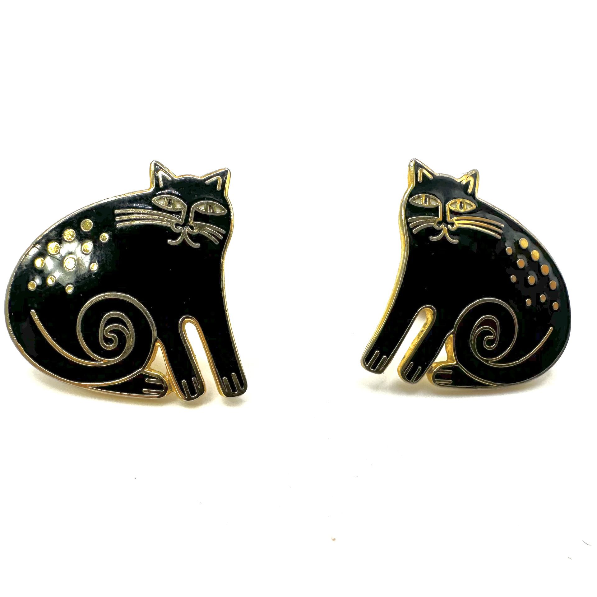 Vintage  Laurel Burch  black   Keshire  cat   cloisonné earrings 
