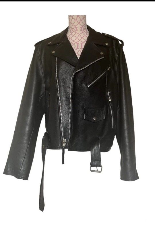 BILT BRAND VINTAGE STYLE LEATHER MOROTCYCLE JACKET, SIZE LARGE