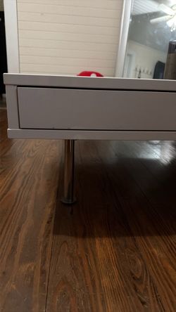 White Desk or Table with Drawer and Chrome Legs