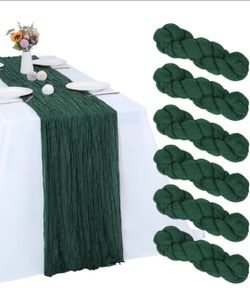 Emerald Green Cheesecloth Table Runner 10FT Cheese Cloth Boho Gauze Fabric Table Runner 35 x 120 Inch Rustic Sheer for Holiday Wedding Decor Baby Show