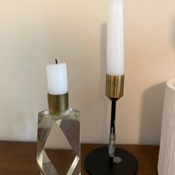 🕯️ Modern Candle Holders (Set of 2 – Crystal + Brass/Black)
