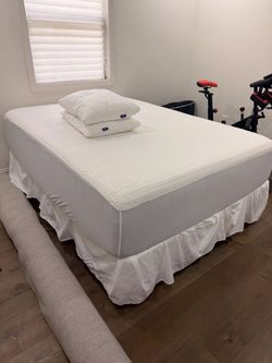 Queen bed frame, mattress and box spring for sale