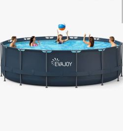 EVAJOY 16ft x 48in Round Metal Frame Swimming Pool Set with 2000GPH Sand Filter Pump