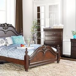Brand New Cherry 4pc Queen Bedroom Set (Available In California & Eastern King)