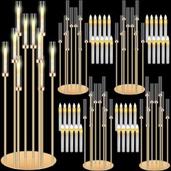 Tandefio 8 Pcs 10 Arm Wedding Gold Candelabra Floor Centerpieces with 40 LED Candle 46.5'' Tall