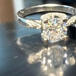Diamond Ring Engagement Ring Platinum Setting Size 7 Very Unique Ring 