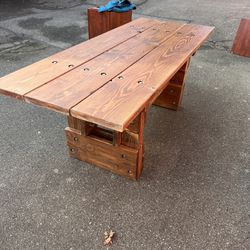 wooden trestle table, rustic style, butcher's choice table. looks very nice. Big and heavy