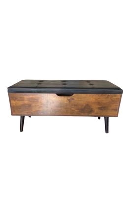 Wood Storage Bench with Tufted Seat