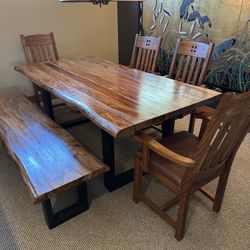 Beautiful Hand Crafted Dining Table with Chairs and bench