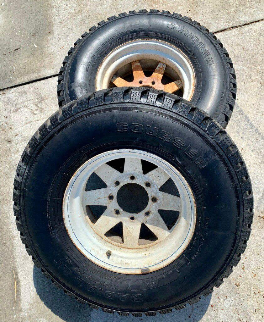 Pair of Two 8 lug Steelies for a classic Chevrolet C20 or Ford F250 33" tires