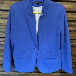 Women's Gibson Notch Collar Single Button Blue Blazer Cotton Sz LRG Suit Jacket