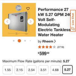 Rheem Water Heater Tankless Retex-27 Kw