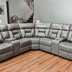 New Reclining Sectional.  Brown Or Grey Gel Leatherette.  106x106.  Free Delivery!
