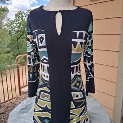 EVA VARRO V-NECK ABSTRACT PRINT TUNIC BLOUSE