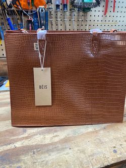 New with tag Béis The Work Tote vegan leather brown hand bag OS