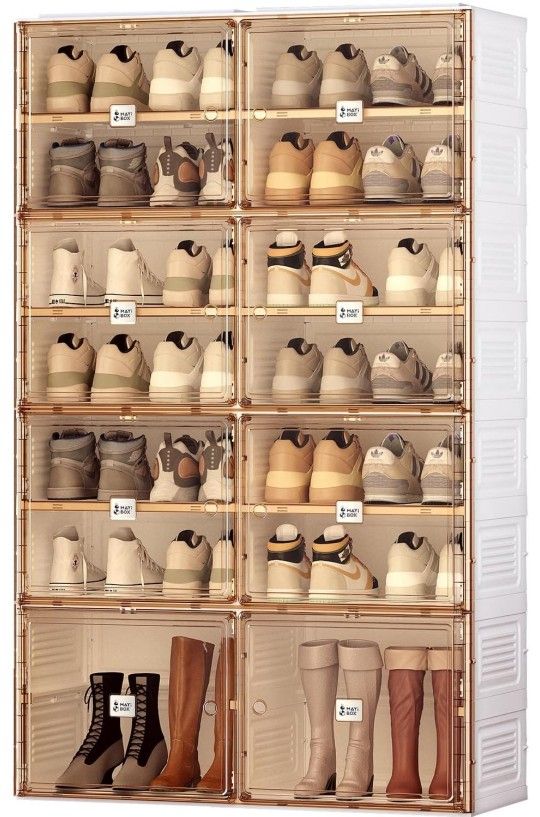 Portable Shoe Rack Organizer for Closet Entryway, Stackable Sneaker Storage Shoe Cabinet with Magnetic Clear Door, Large Plastic Storage containers Bi