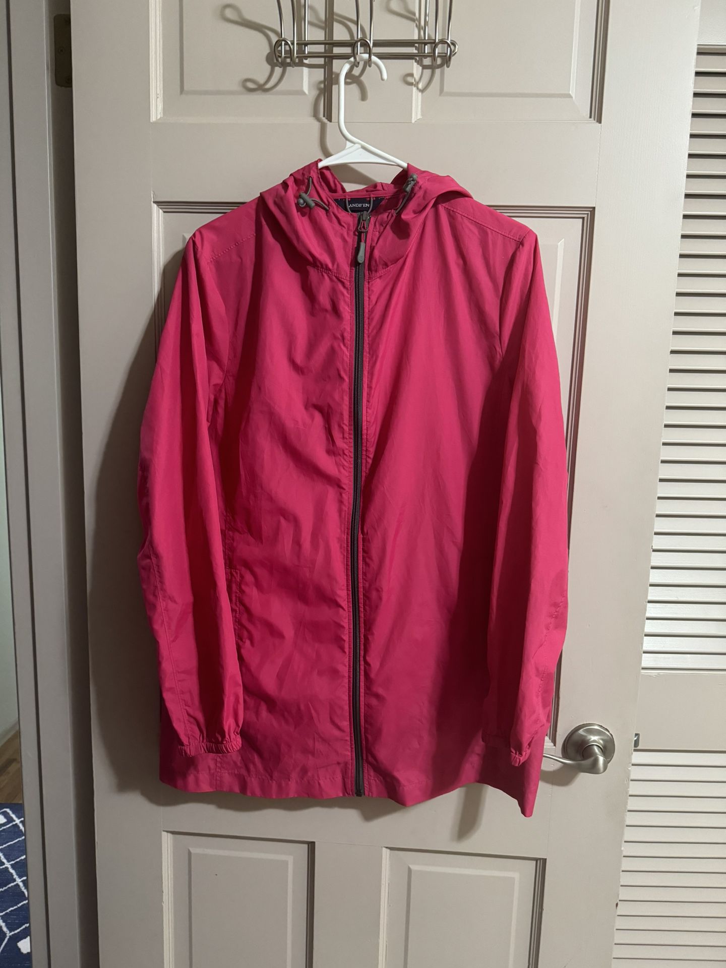 Womens Lands End Pink Rain Coat Windbreaker Jacket Size L/P