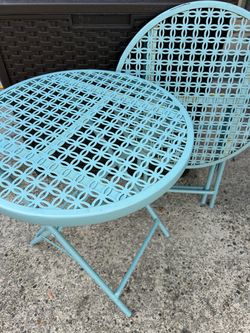 Patio side tables 2. Good condition 18” diameter 24” tall