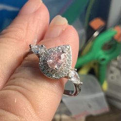 Pink Ice Rhinestone Sterling Ring 