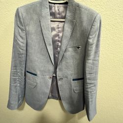 Light Blue Alsiva Suit With Elbow Patches  (slim Fit) Jacket 