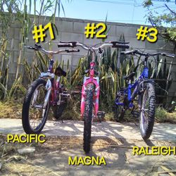 #1 PACIFIC WINDSTORM, #2 MAGNA GREAT DIVIDE, #3 RALEIGH ROWDY KIDS BICYCLE DIFFERENT PRICES 