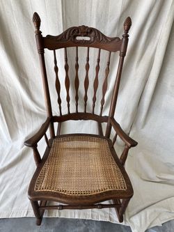 Vintage Wood Spindle and Cane Rocking Chair