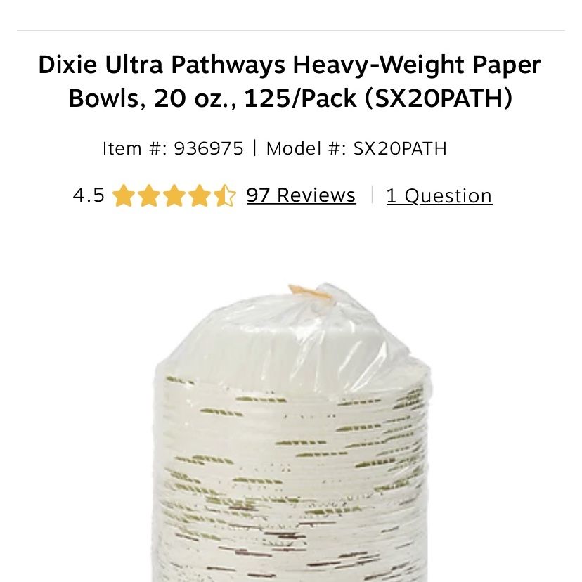 Dixie Ultra Pathways Heavy-Weight Paper Bowls, 20 oz., 125/Pack (SX20PATH)