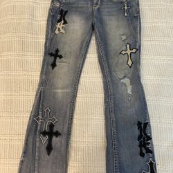 Ninth Hall Cross Embroidery Jeans