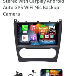 Slakerbe Android 14 Car Radio Compatible with Mercedes C-Class W203 C230 CLK350 C280 C350 CLK W-2009, 4G+64G 9" Touch Screen Car Stereo with C