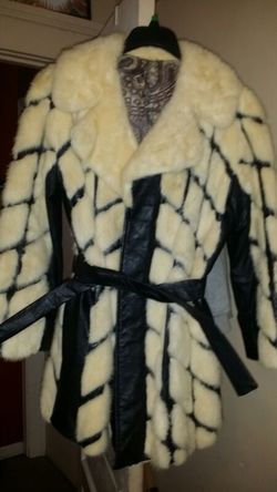 White and black leather mink jacket