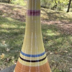 SECLA Hand Painted Striped Vase Portugal Ceramic Bottle Jug 12.5" Vintage