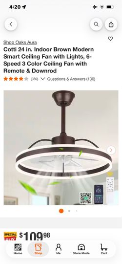 Oaks Aura Cotti 24 in. Smart Ceiling Fan with Lights