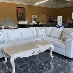 Sand White Sectional With Accent Pillows