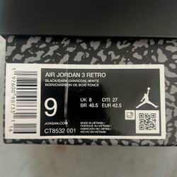 Jordan 3 Black Cat Size 9 