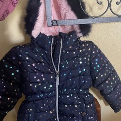 New Member's Mark Girl's Wind Resistant Removable Faux Fur Hooded Puffer Jacket 