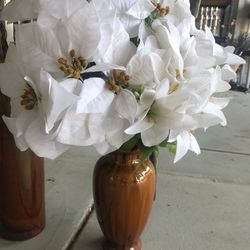 Large Brown Vase With Flowers Included