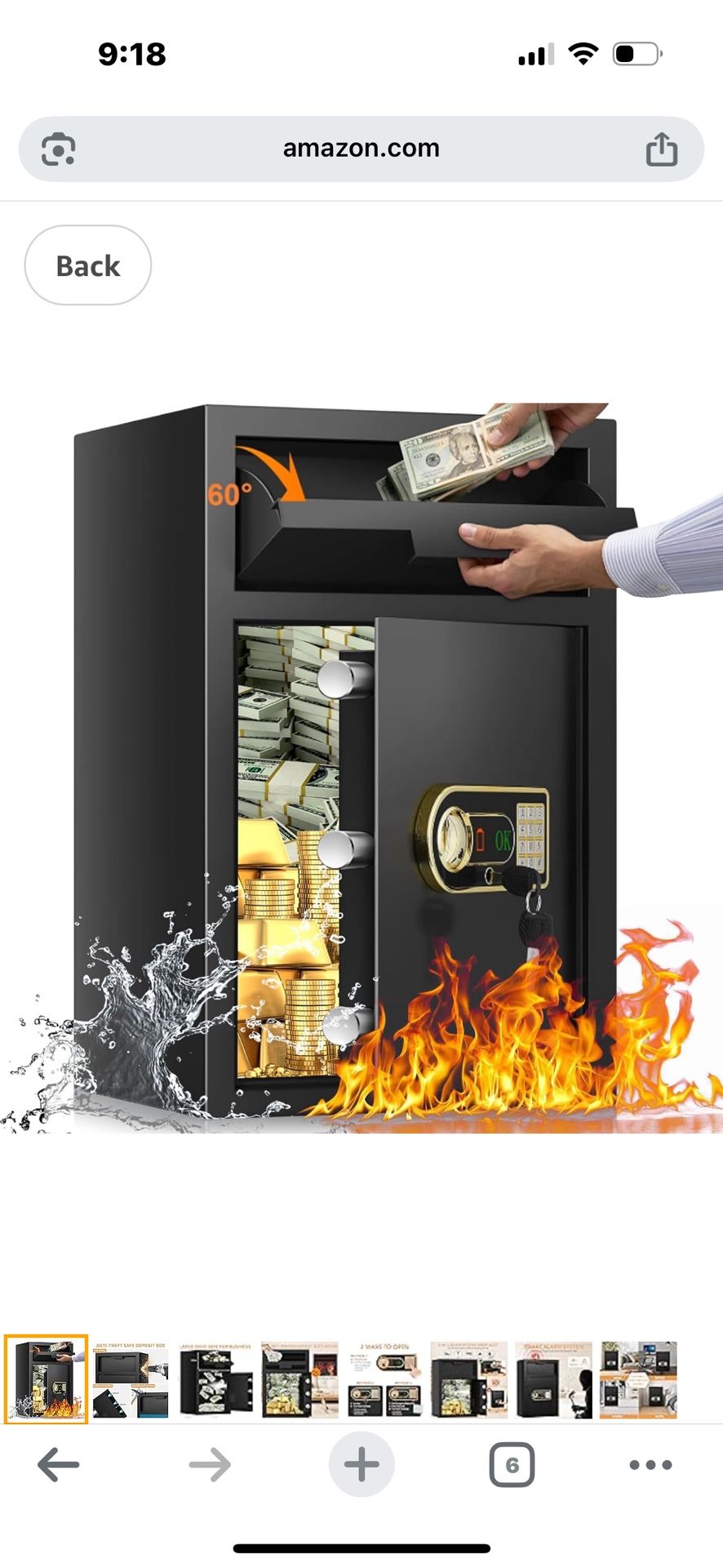 Large Fireproof Drop Safe Box for Business, Anti-Theft Cash Drop Safe with Slot & Combination Lock, Heavy Duty Depository Slot Safes for Home Business