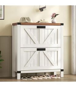 White Farmhouse Shoe Storage Cabinet