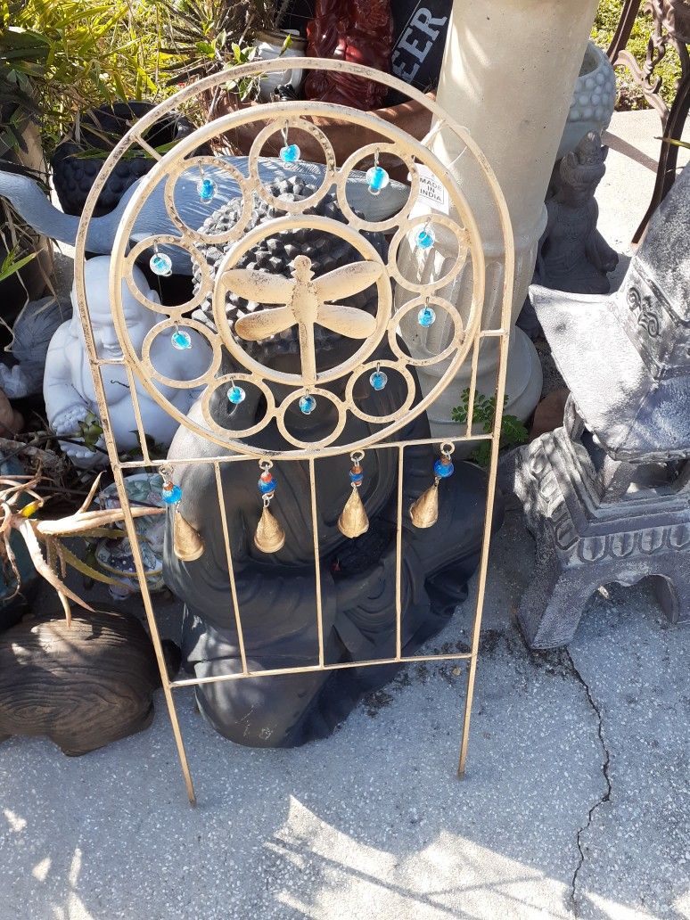 Metal Dragonfly Embellished Wind Chime Garden Stake