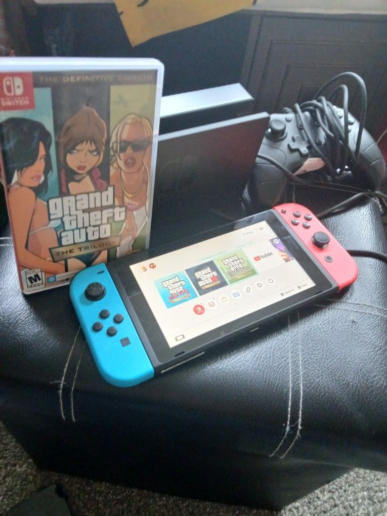 Nintendo Switch with GTA Games, Baseball Game, And Wired Controller